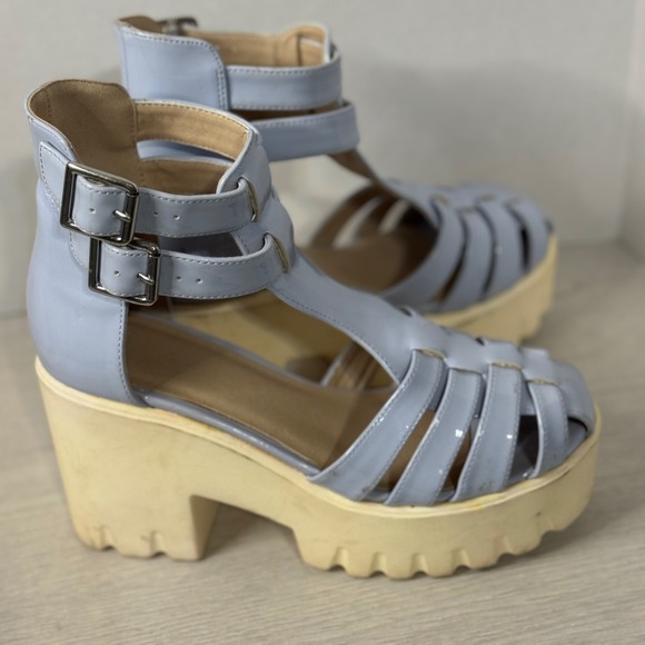 ASOS Light Blue‎ Platform Chunky Heel Cage Gladiator Sandals Size 4 - Picture 6 of 7